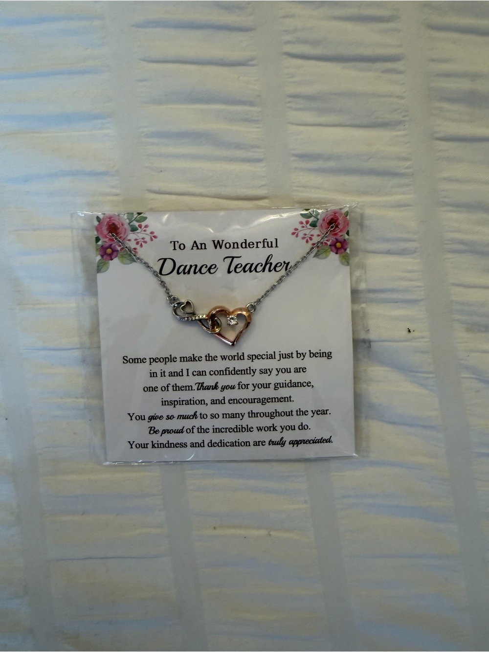 Heart Interlock Dance Teacher Necklace - Two-Tone Pink and Silver